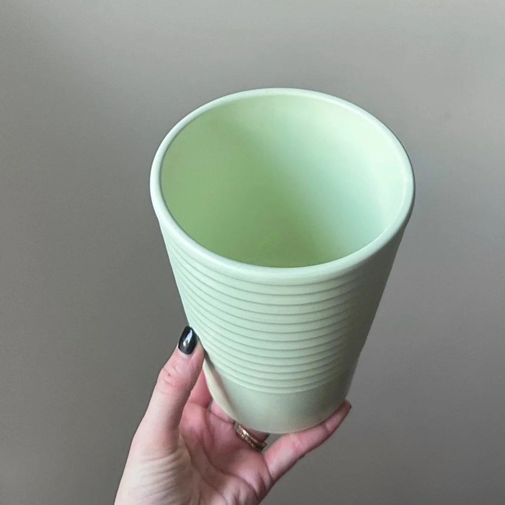 Vintage Mint Green Ceramic Flower Vase Made in Germany Ribbed Pottery